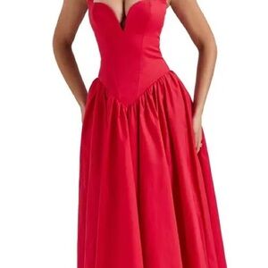 House of Cb A line halter red dress